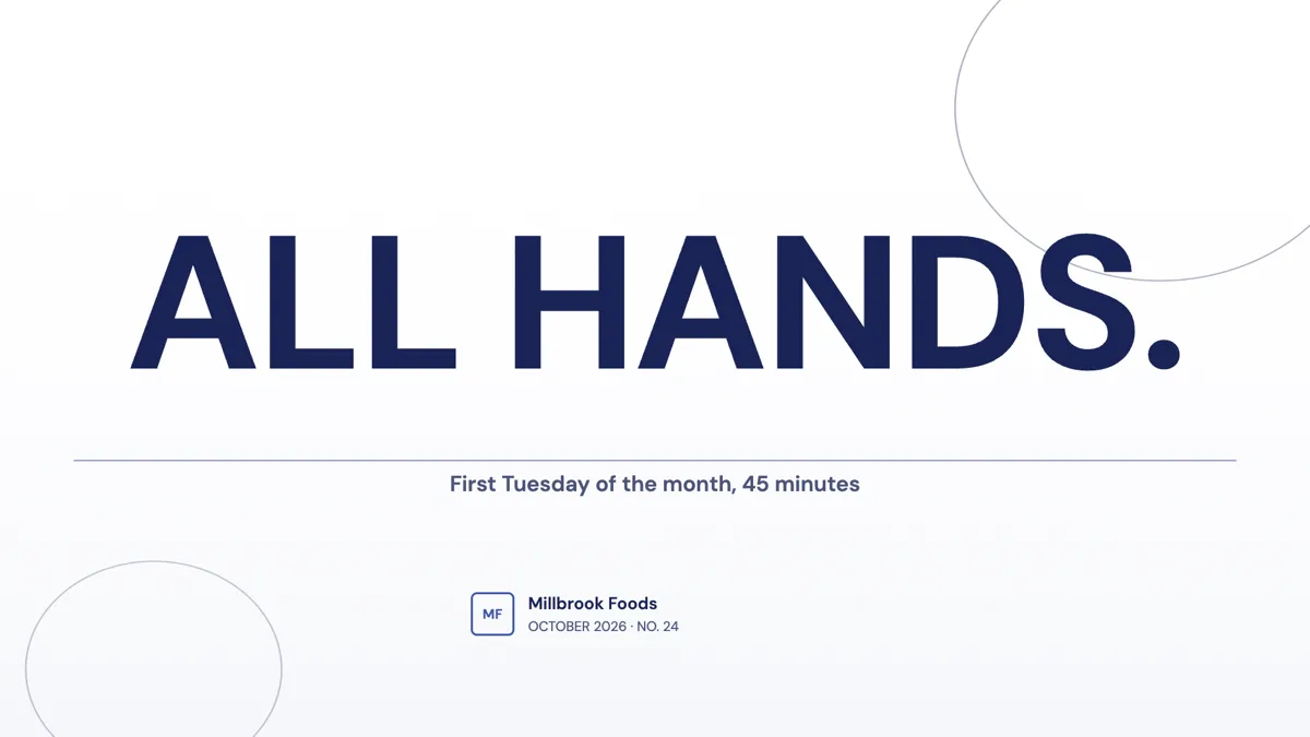 All hands meeting deck with the same order every month example