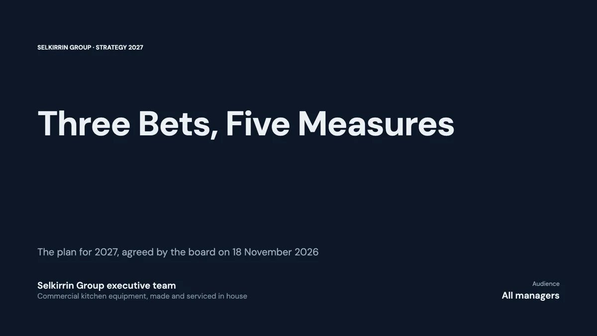 Annual strategy presentation: three bets, five measures example