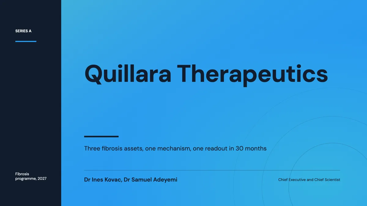 Biotech pitch deck example, pipeline to runway example