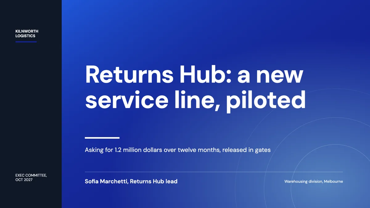 Internal startup pitch deck for winning budget in house example
