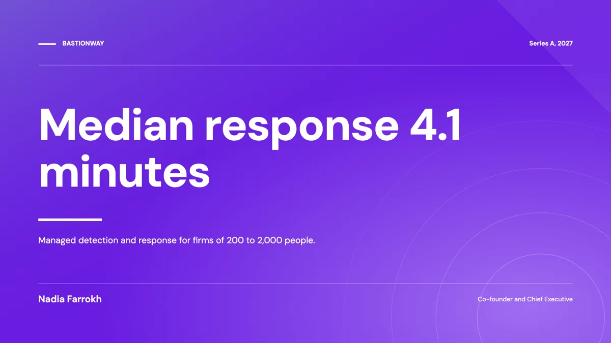Cybersecurity pitch deck example with response time and ARR example