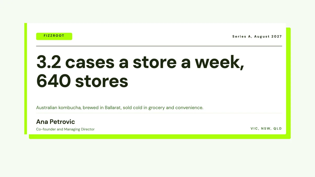 Food and beverage pitch deck built on velocity by store example