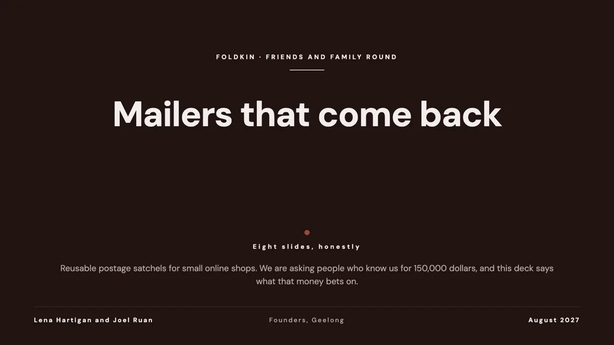 Friends and family round pitch deck in eight honest slides example