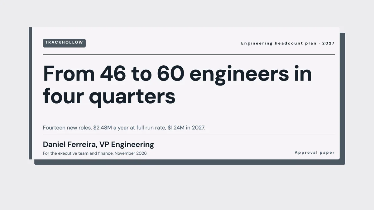 Headcount plan presentation: roles by quarter and cost example