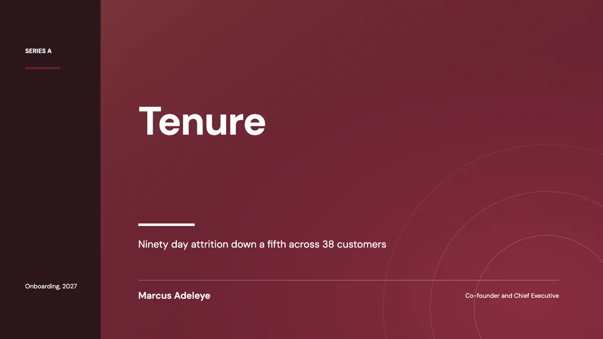 HRtech pitch deck example built around retention numbers example