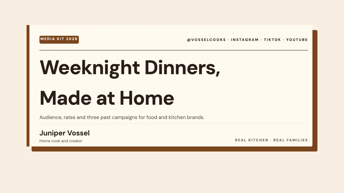 Influencer media kit: audience, rates and past work example