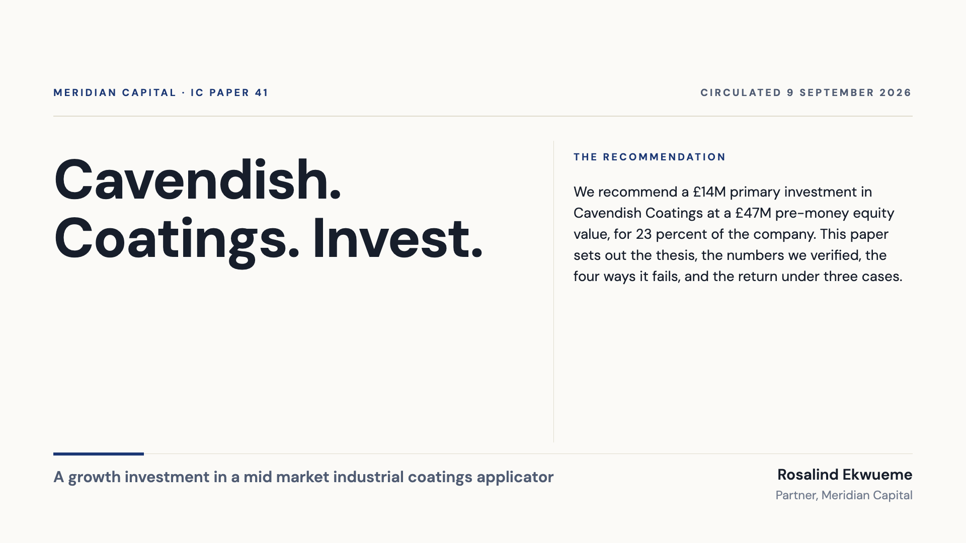 Investment memo deck example
