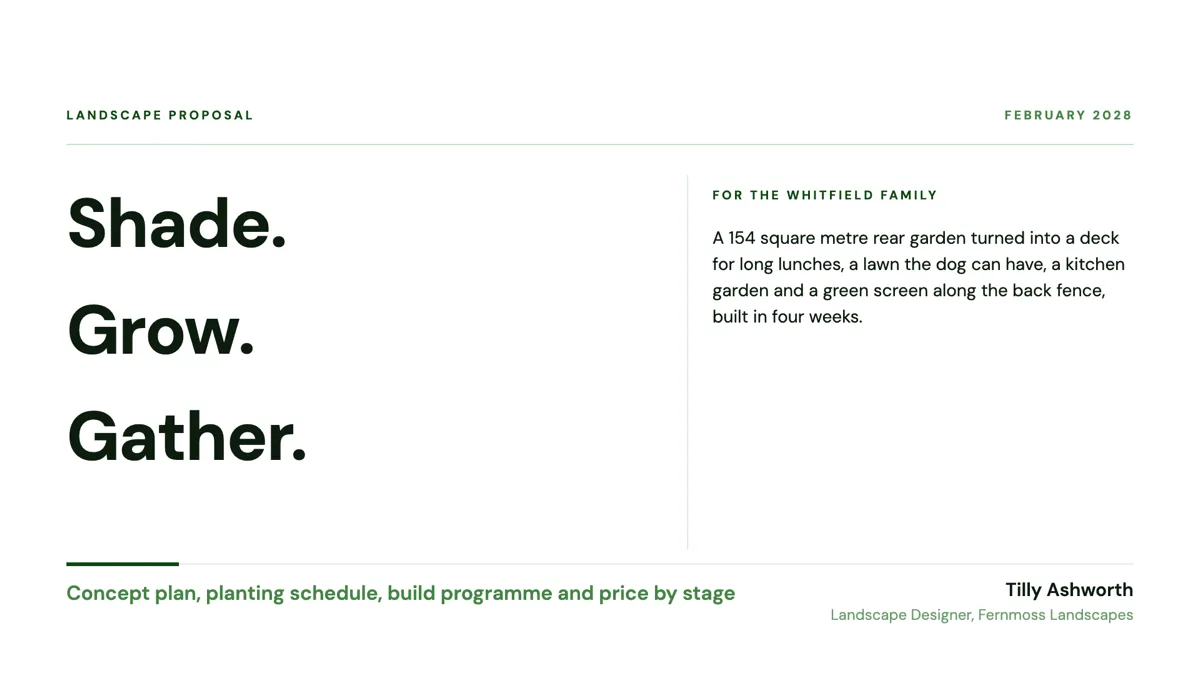 Landscaping proposal presentation with a planting plan example