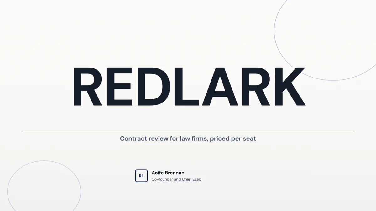 Legaltech pitch deck example for a contract review tool example