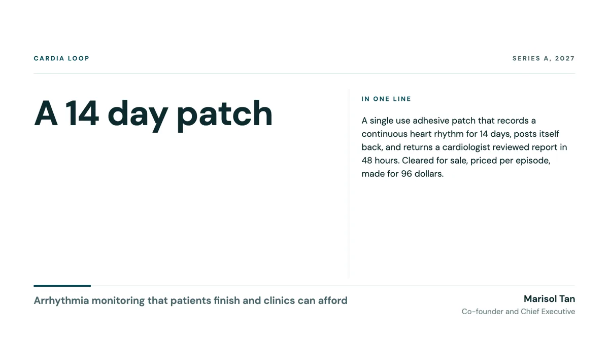Medical device pitch deck, clearance path and unit economics example