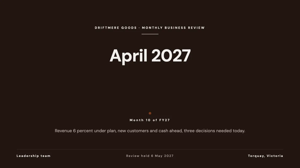 Monthly business review deck: one page per function example