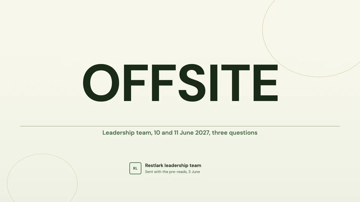 Leadership offsite deck: agenda, pre-reads, decisions example