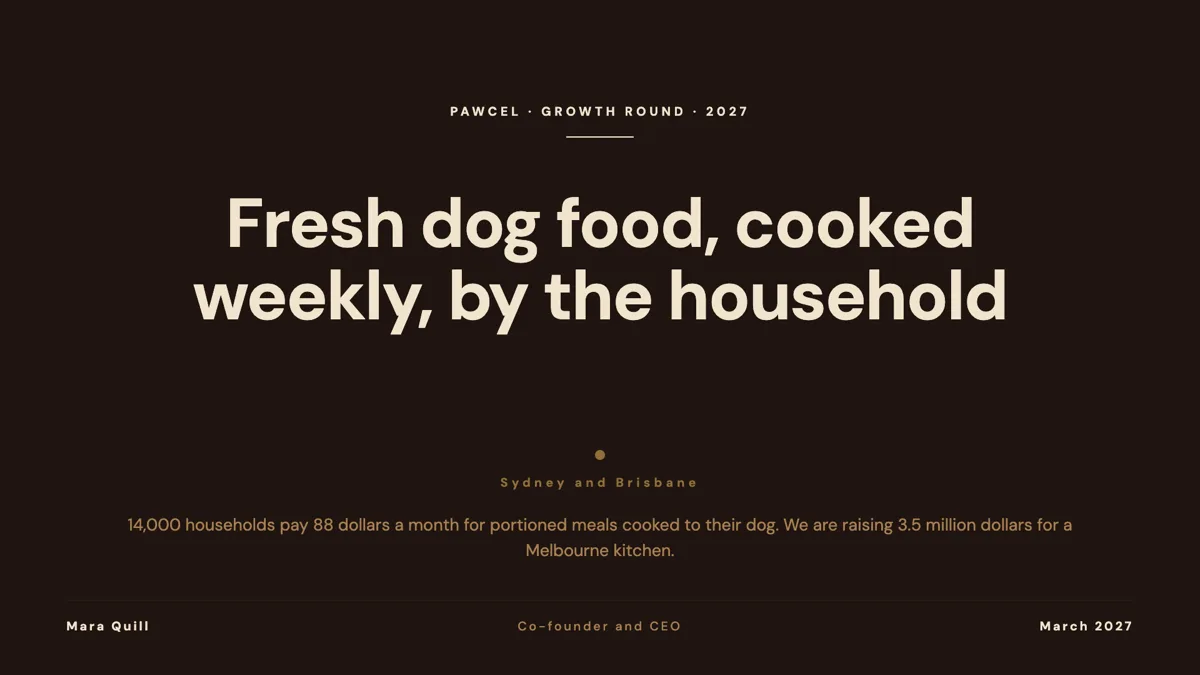 Pet startup pitch deck built around one household example