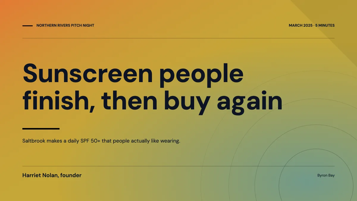 Pitch competition deck: eight slides for five minutes example
