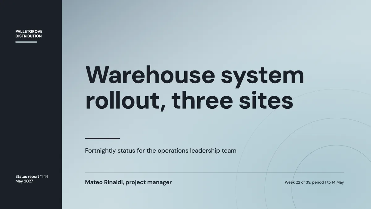 Project status report presentation example in 8 slides example