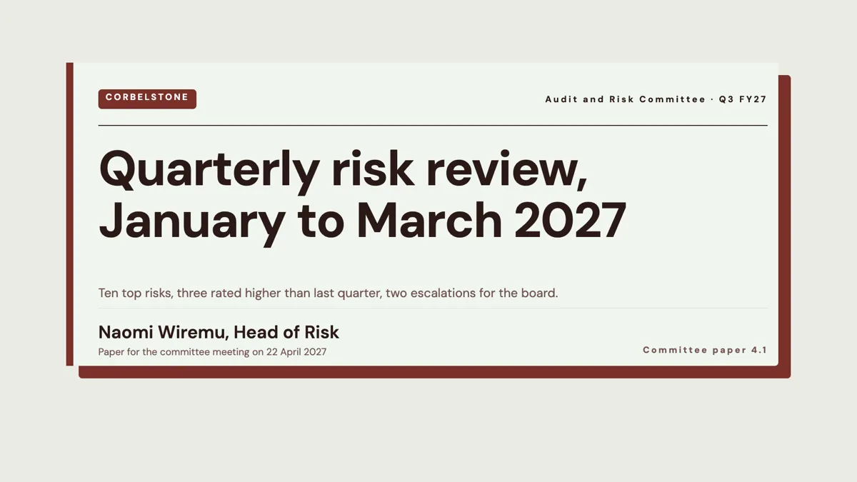 Risk review presentation: heat map and top ten example