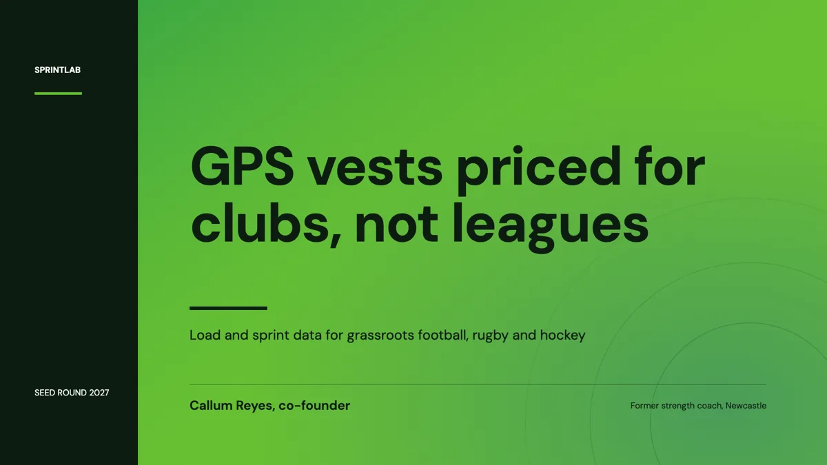 Sports tech pitch deck for a grassroots club product example