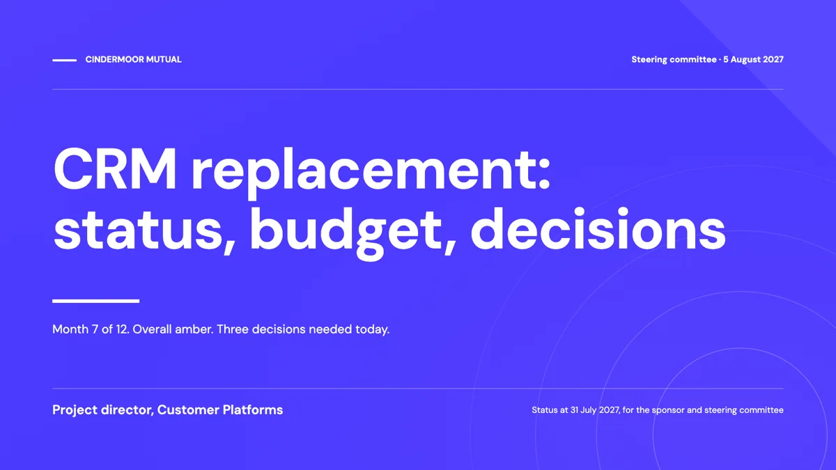 Steering committee presentation: status, budget, decisions example