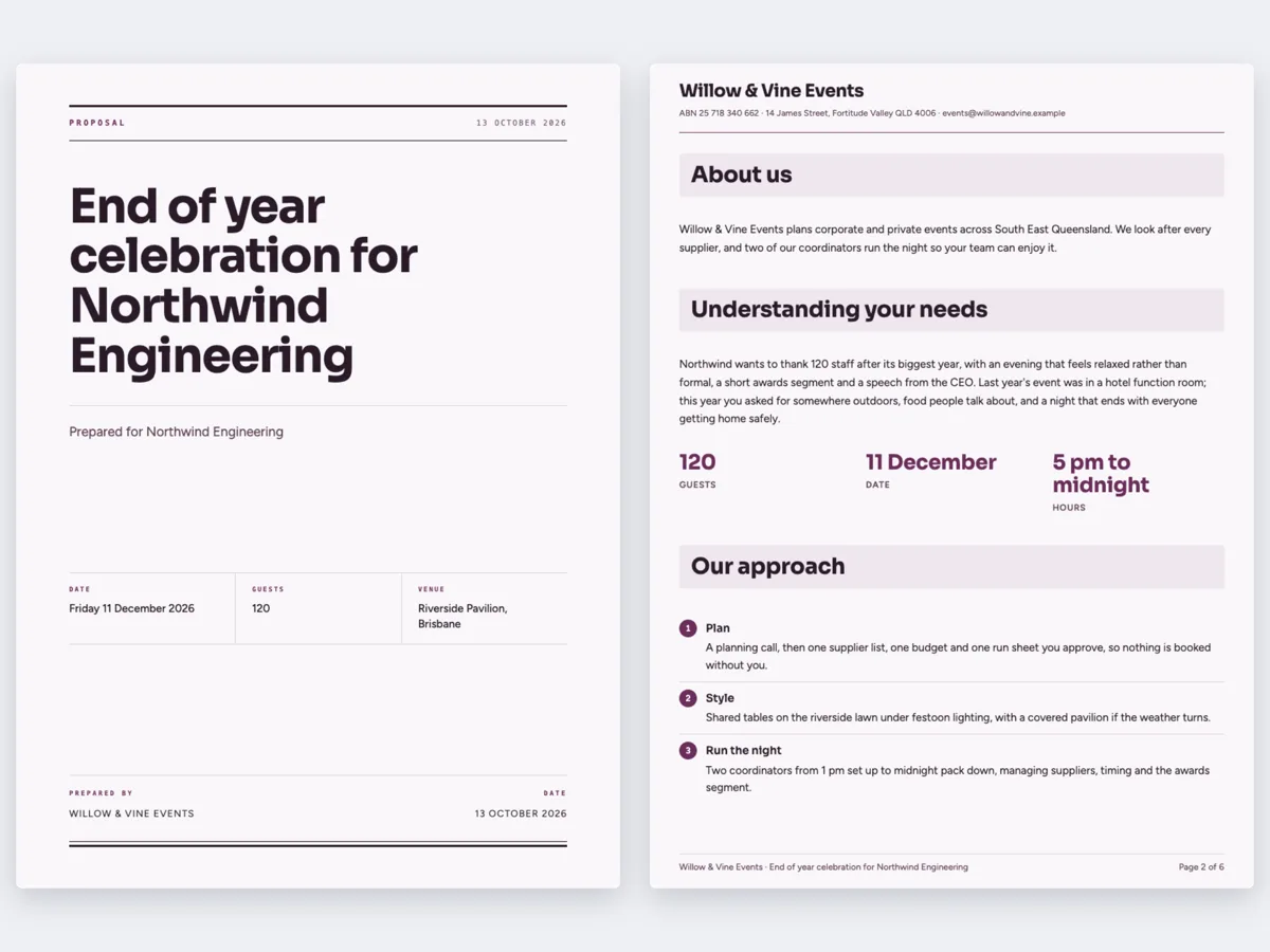 Event planning proposal for a corporate end of year party example