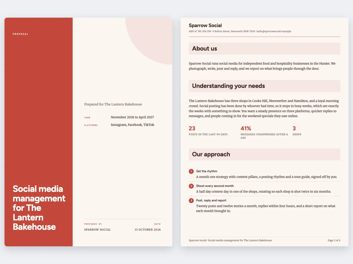 Social media management proposal for a local bakery group example