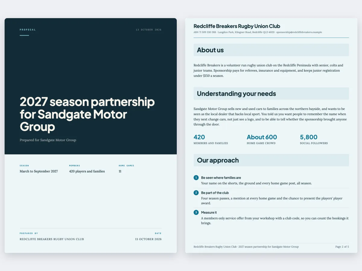 Sponsorship proposal example for a community sports club example