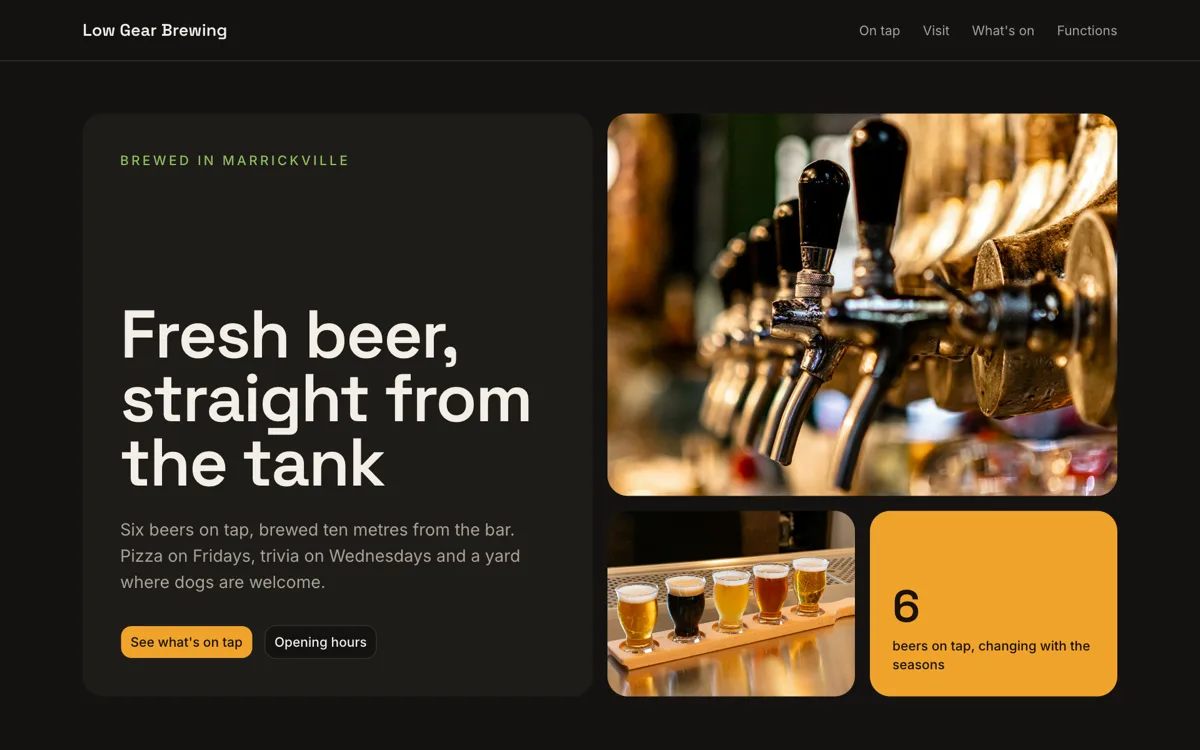 Brewery website example with a live looking tap list example
