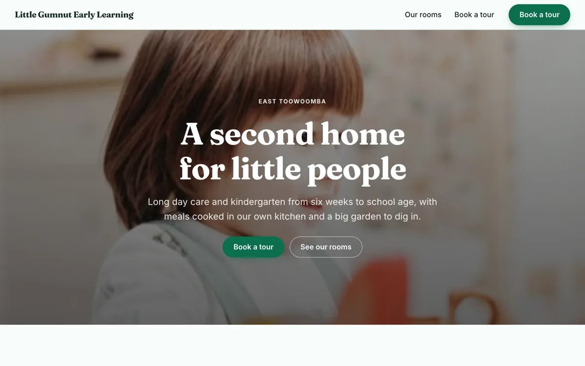 Childcare centre website example with daily fees by room example