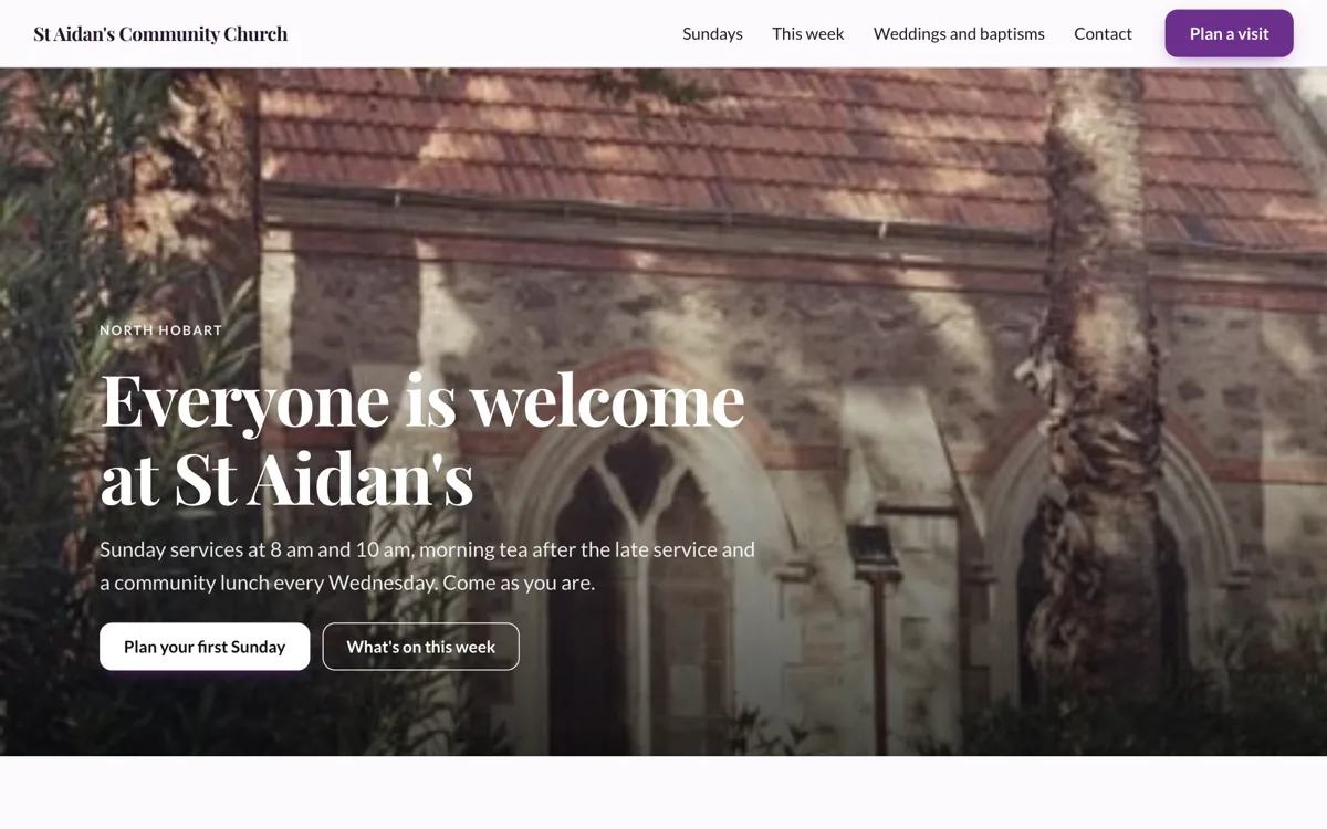 Church website example written for a first visit example