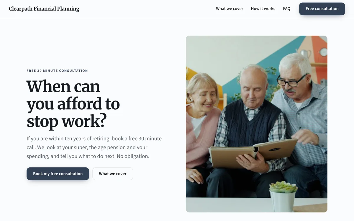Free consultation landing page example for a professional example