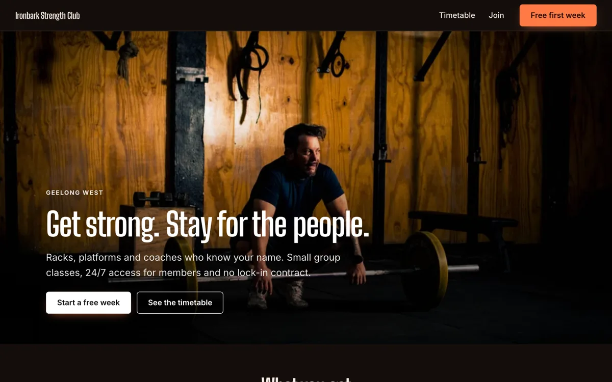 Gym website example for an independent strength club example