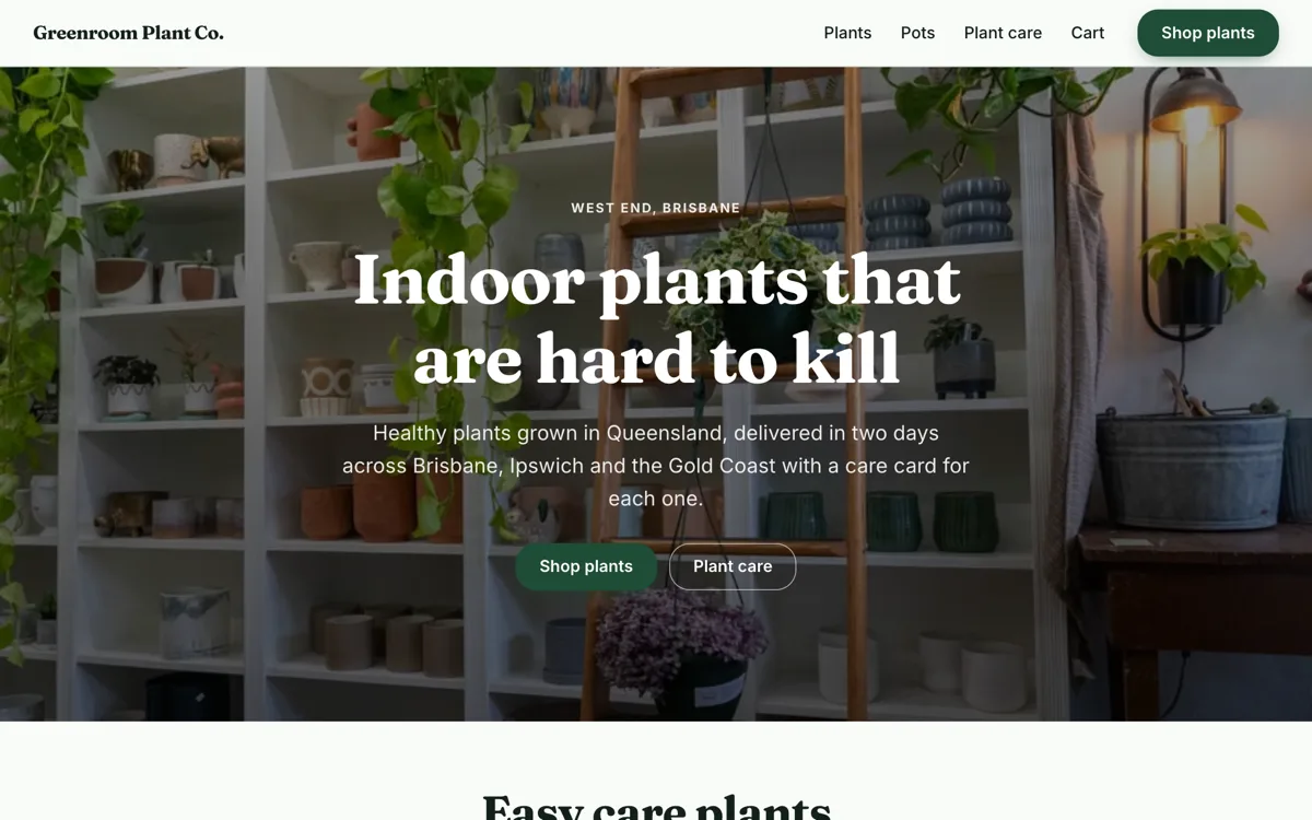Plant shop online store example with local delivery example