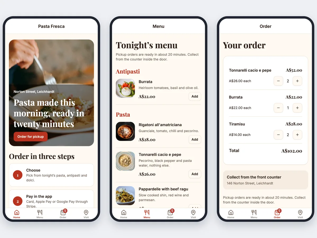 Restaurant ordering app example for pickup orders example
