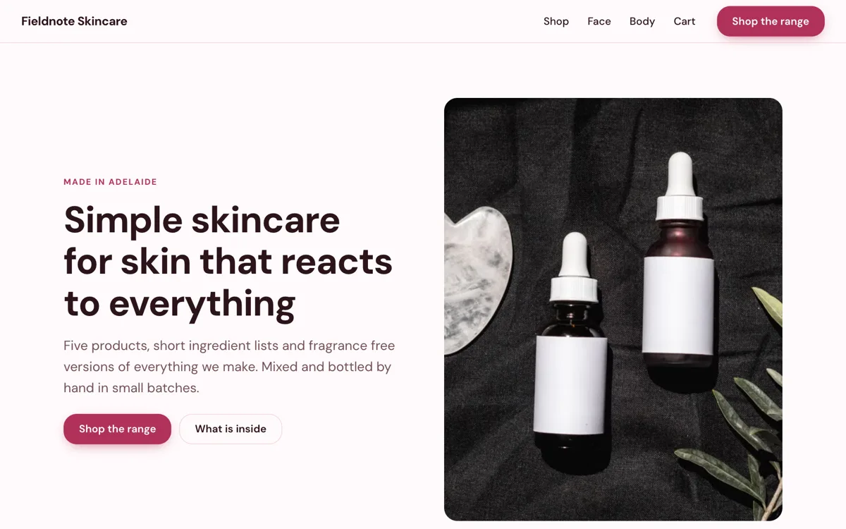 Skincare online store example with fragrance free options example
