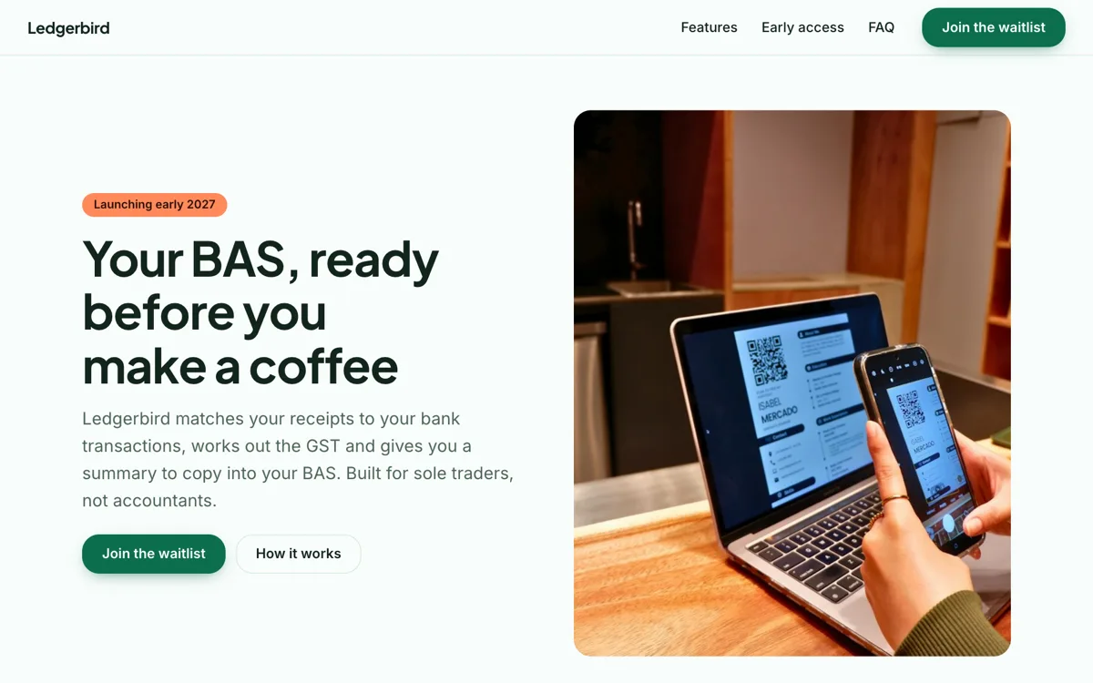 Waitlist landing page example with an early access offer example