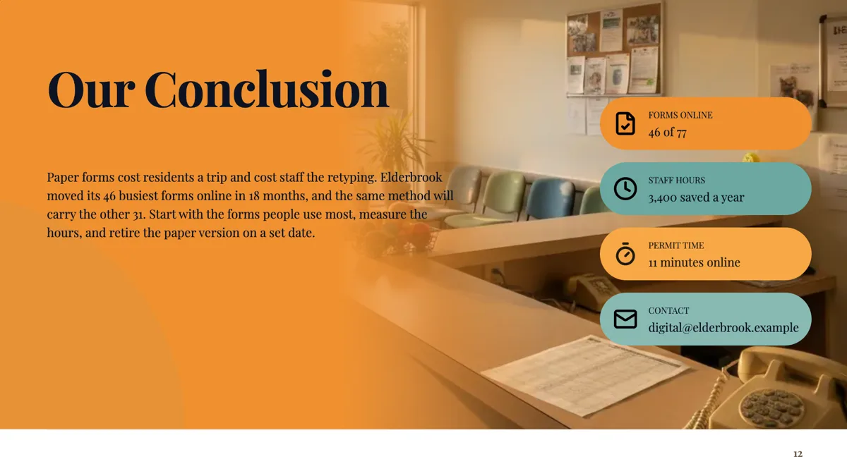 Conclusion slide that restates the opening argument example