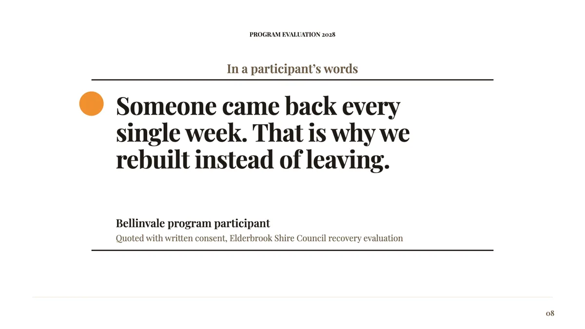 Pull quote slide from a program evaluation example