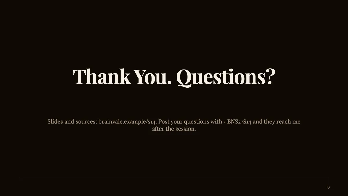 Questions and thank you slide for a conference talk example
