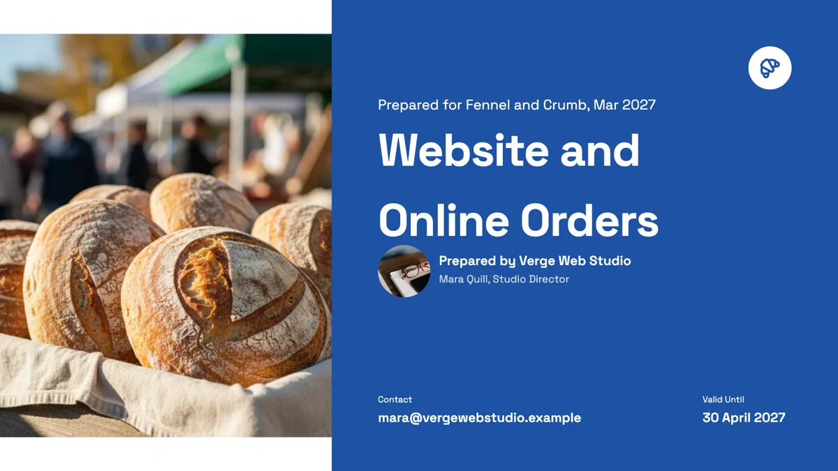 Proposal cover slide example naming the client and the sender example