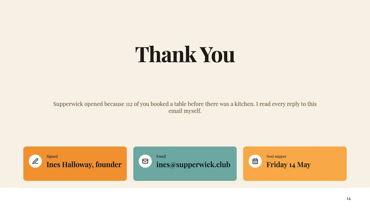 Thank you signature slide from a founder example