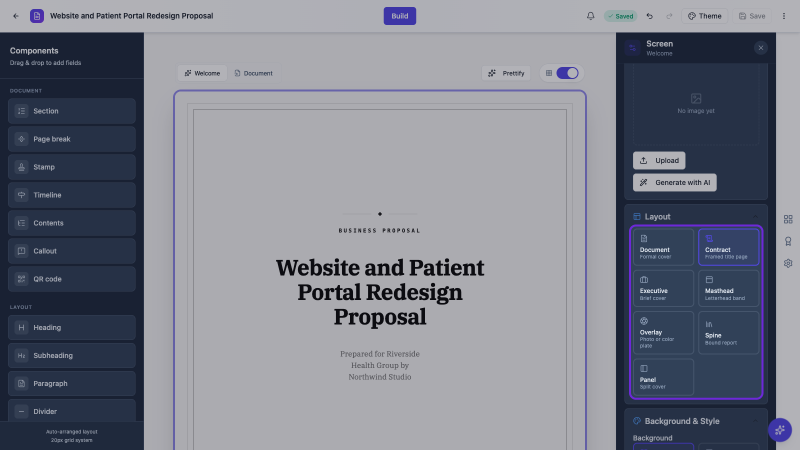 The Layout picker with the seven cover styles.