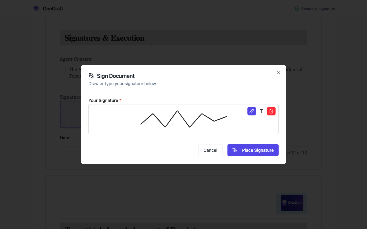 The Your signature dialog with a drawn signature.