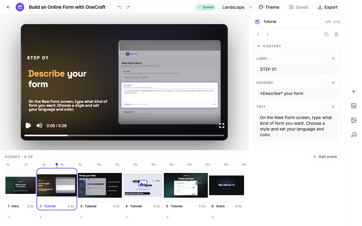 A generated step scene showing the captured screenshot beside its heading and explanation.