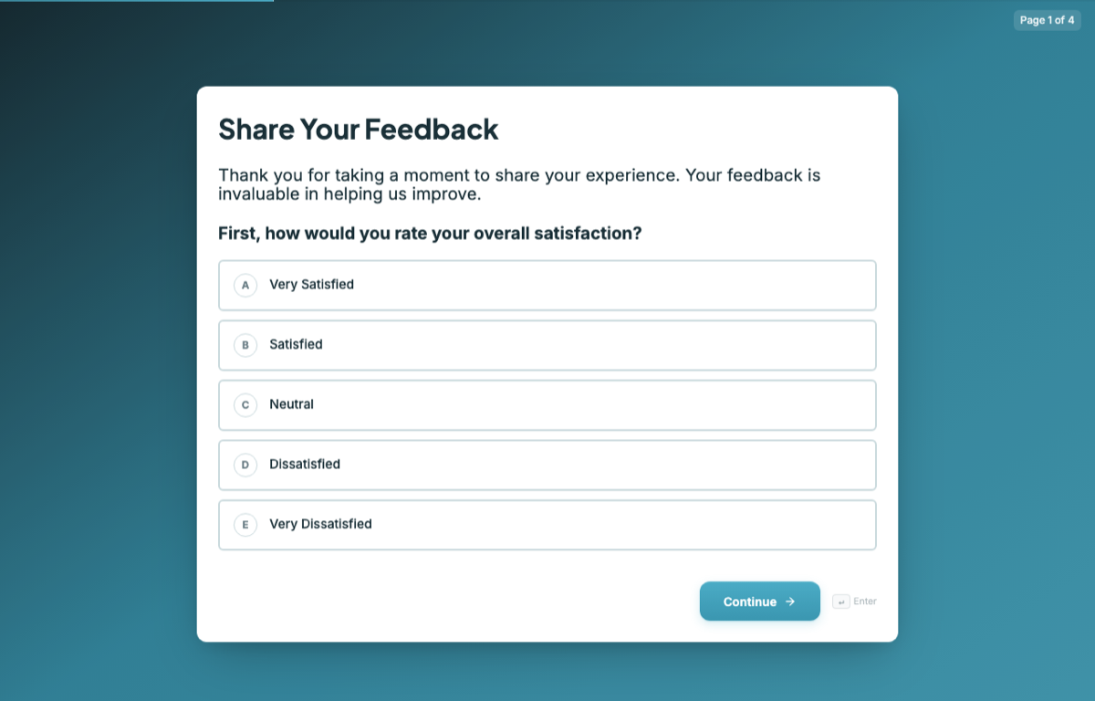 A conversational form asking one question at a time.