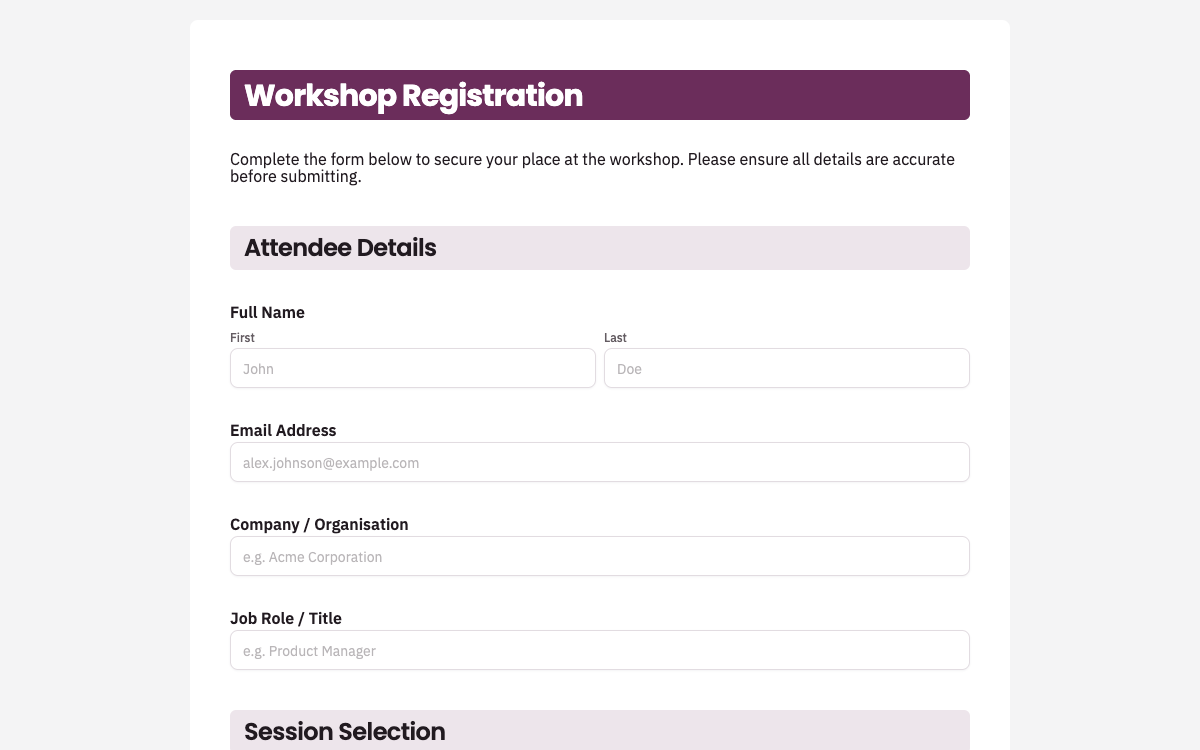 The published form on a desktop screen.