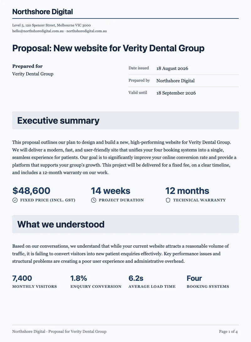 Business proposal example made with OneCraft