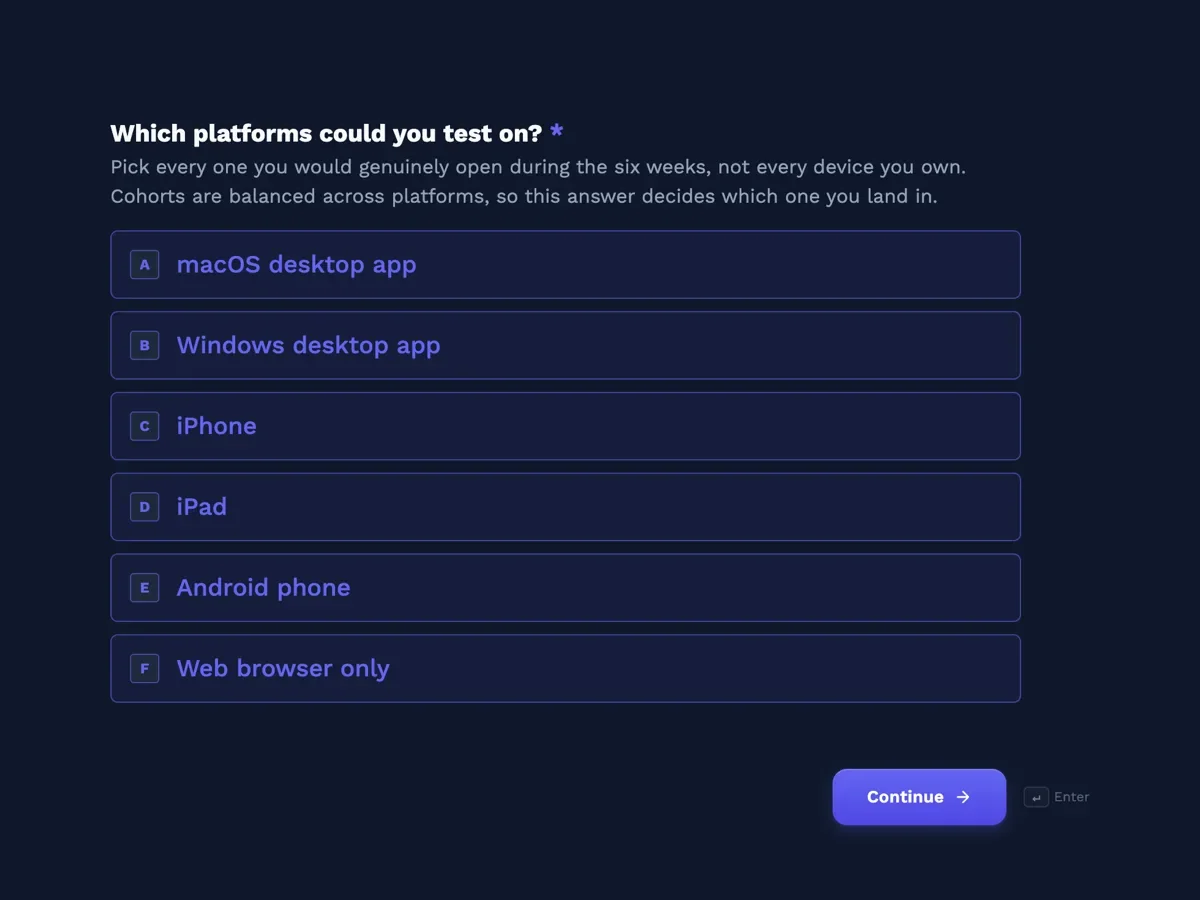 Beta tester application, conversational example made with OneCraft