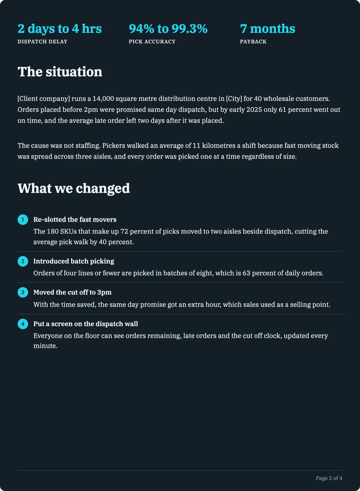 The Case Study template, first page after the cover