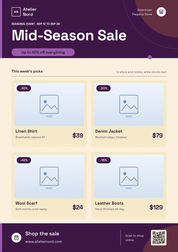 Atelier, Fashion Sale Grid flyer template