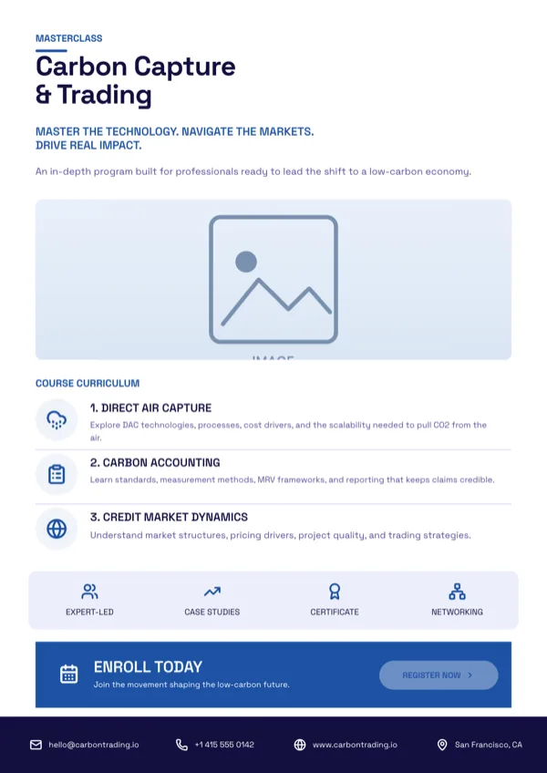 Carbon Capture & Trading, Masterclass, A4 Portrait flyer template