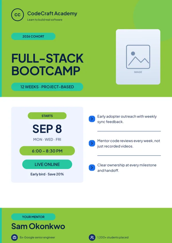 CodeCraft, Bootcamp Class flyer template